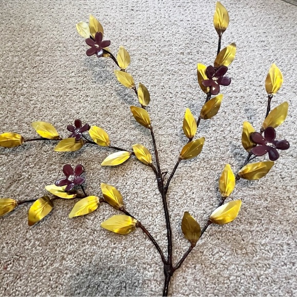 Lotus Hibiscus Purple Enamel Flower Metal Wall Hanging Spray Brass Mid Century - Picture 2 of 14